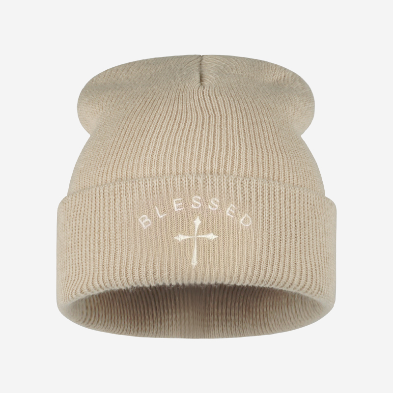 Blessed Cross Embroidered Bean - Beanie Cuffed Knit review and price
